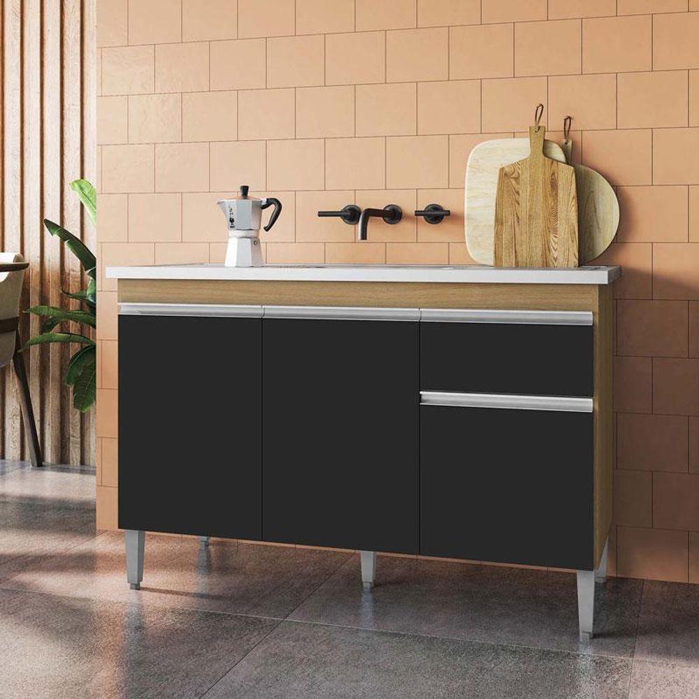 Balcão De Pia Tatiane 120 Cm Amendoa Preto - Ajl - 2