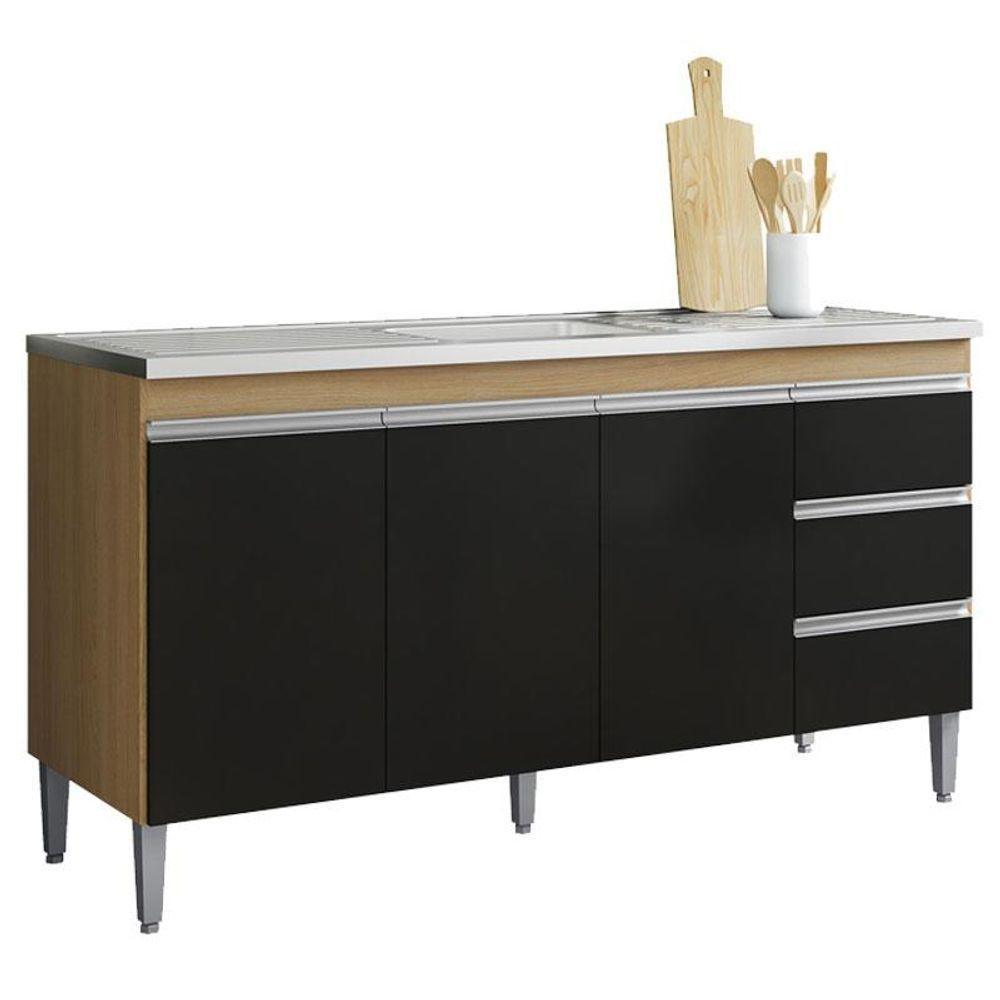 Balcão De Pia Andréia 160 Cm Amendoa Preto - Ajl - 1