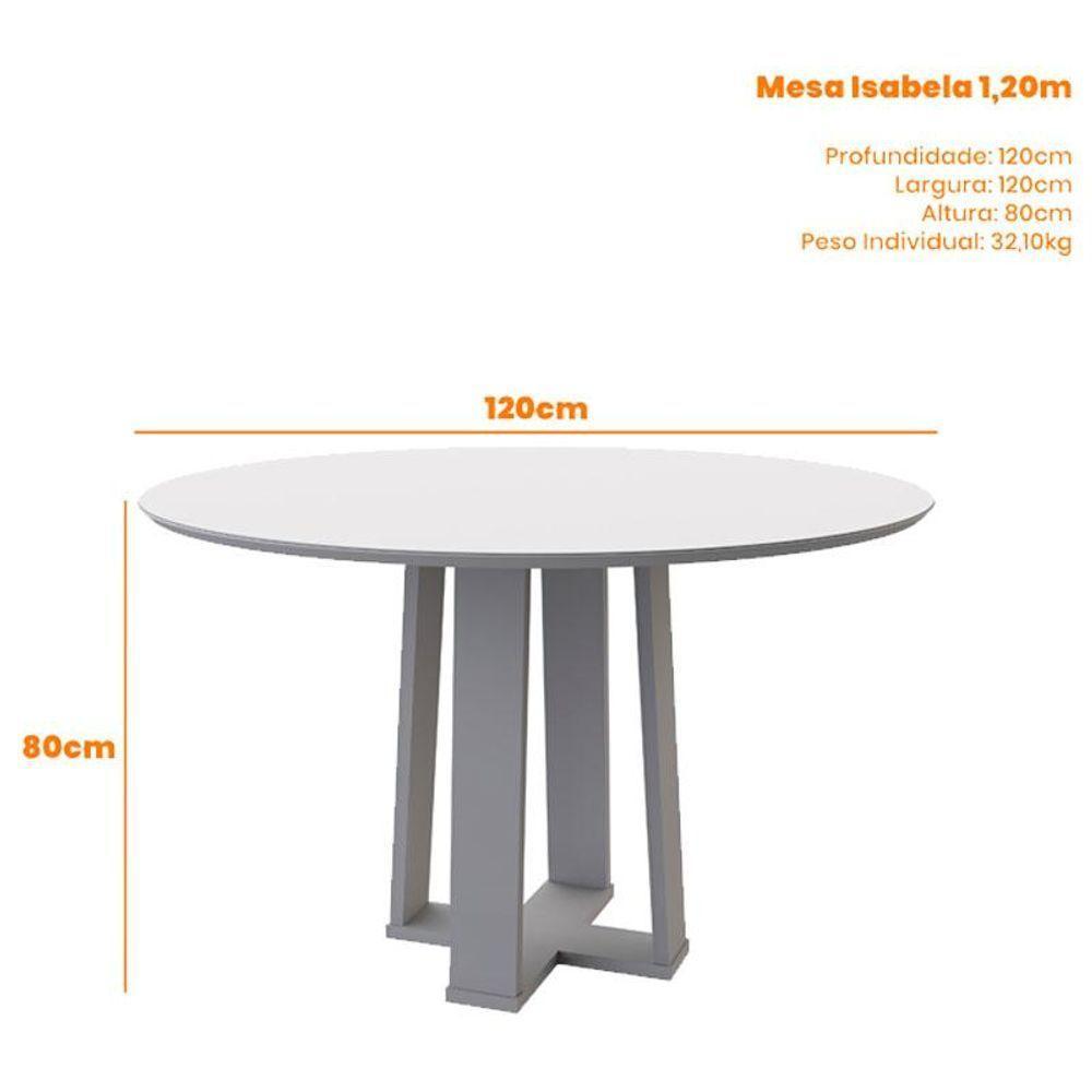 Mesa De Jantar 120 Cm Isabela Com Vidro Off White - New Ceval - 2