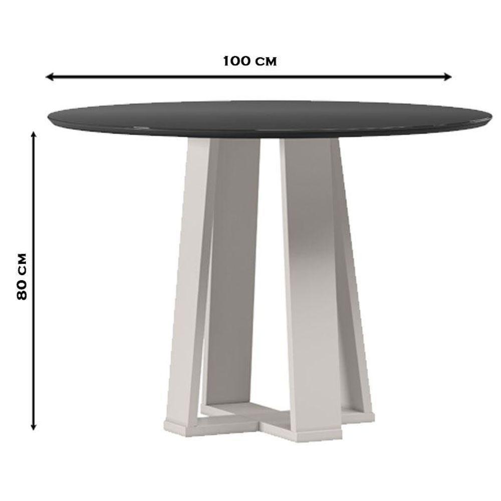 Mesa De Jantar 100x100 Cm Isabela Com Vidro Off White Preto - New Ceval - 2