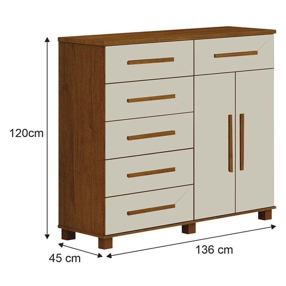 Cômoda São Paulo 6 Gavetas 2 Portas Cinamomo Off White - Leifer Móveis - 2