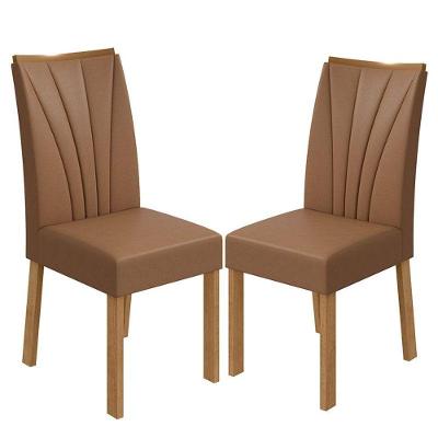 Cadeira Para Mesa De Jantar Apogeu Kit 02 Peças Corino Caramelo Amêndoa Clean - Lopas