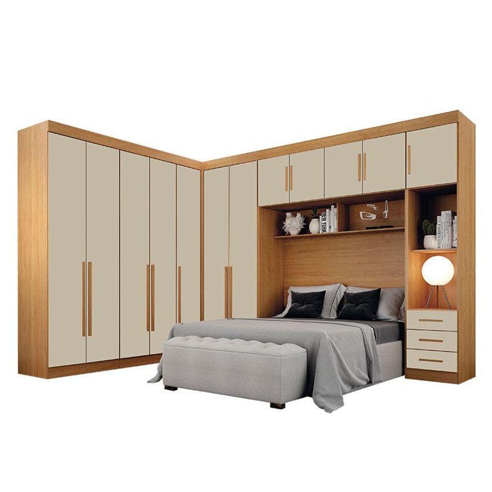 Quarto De Casal Modulado 12 Portas Orion Cinamomo Off White - Leifer Móveis - 1