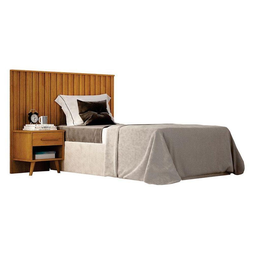 Painel Cabeceira Solteiro Milano Ripado Com Criado Cinamomo - Leifer Móveis - 1