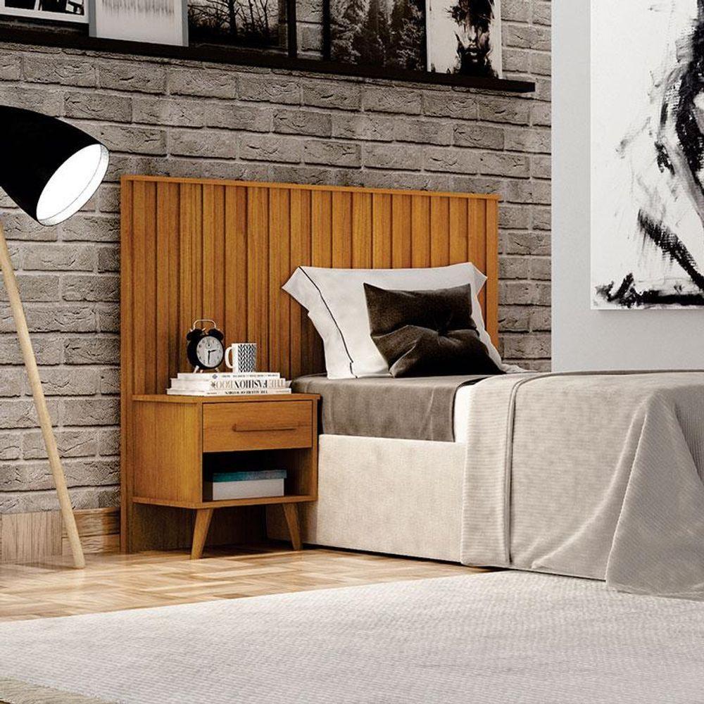 Painel Cabeceira Solteiro Milano Ripado Com Criado Cinamomo - Leifer Móveis - 2