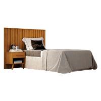 Painel Cabeceira Solteiro Milano Ripado Com Criado Cinamomo - Leifer Móveis - 1