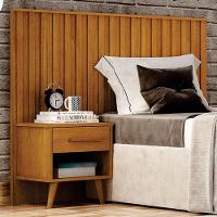 Painel Cabeceira Solteiro Milano Ripado Com Criado Cinamomo - Leifer Móveis - 3