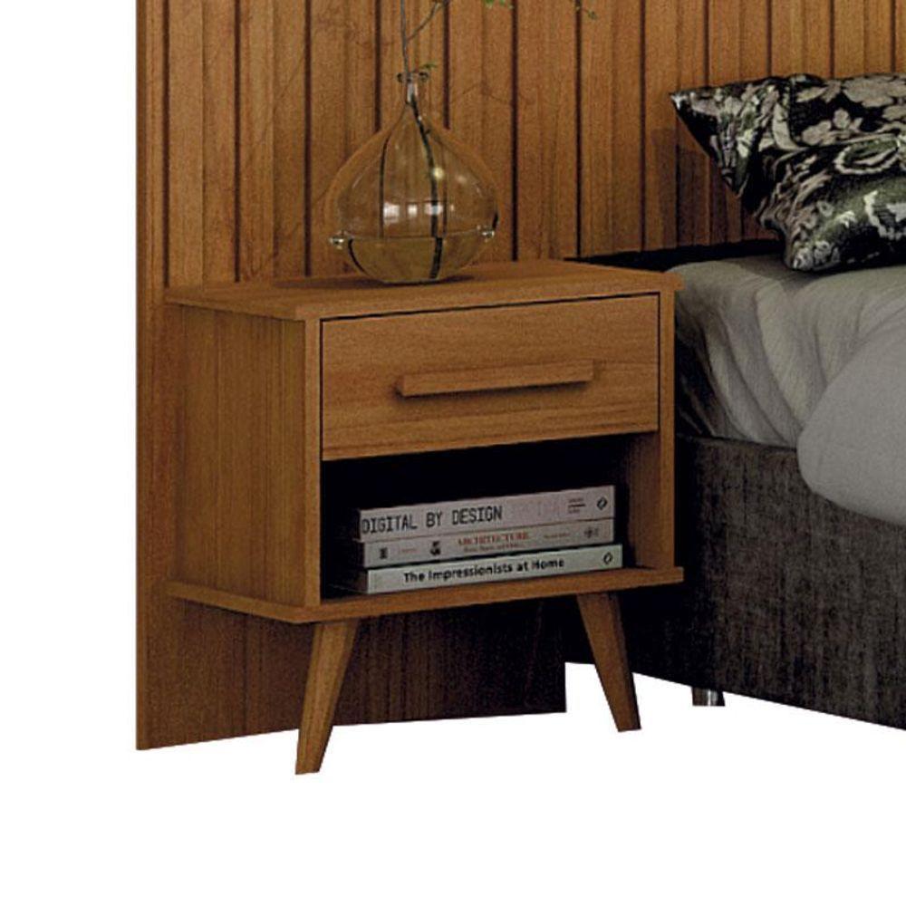 Painel Cabeceira Casal Queen Milano Ripado Com Criado Cinamomo - Leifer Móveis - 3