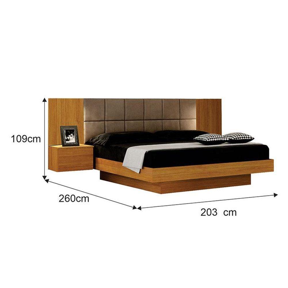 Cama De Casal Braga Queen Size Com Criado E Cabeceira Cinamomo Joli Camurça - Leifer Móveis - 3
