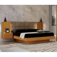 Cama De Casal Braga Queen Size Com Criado E Cabeceira Cinamomo Joli Camurça - Leifer Móveis - 2