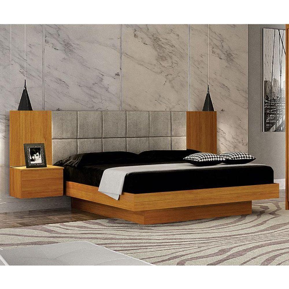 Cama De Casal Braga Queen Size Com Criado E Cabeceira Cinamomo Joli Palha - Leifer Móveis - 2