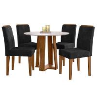 Mesa De Jantar 100x100cm Ambiente Isabela Com Vidro Off White E 4 Cadeiras Amanda Ype Veludo Preto - 1