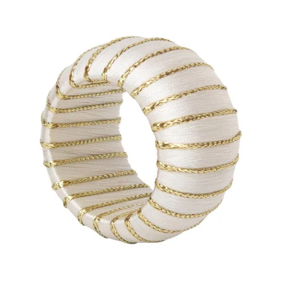 Conjunto C-4 Porta Guardanapo Natalino Listrado Branco E Dourado Natal 5x3cm Cromus - 1