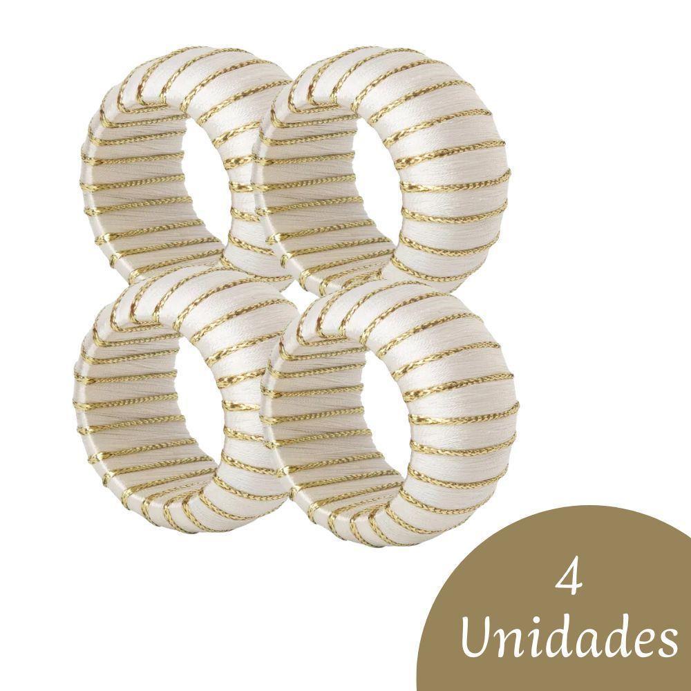 Conjunto C-4 Porta Guardanapo Natalino Listrado Branco E Dourado Natal 5x3cm Cromus - 2