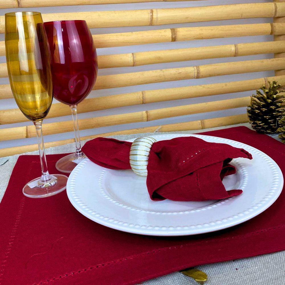 Conjunto C-4 Porta Guardanapo Natalino Listrado Branco E Dourado Natal 5x3cm Cromus - 3