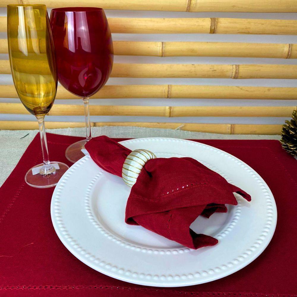 Conjunto C-4 Porta Guardanapo Natalino Listrado Branco E Dourado Natal 5x3cm Cromus - 5