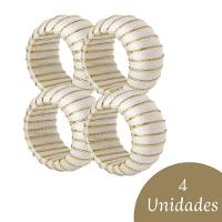 Conjunto C-4 Porta Guardanapo Natalino Listrado Branco E Dourado Natal 5x3cm Cromus - 2