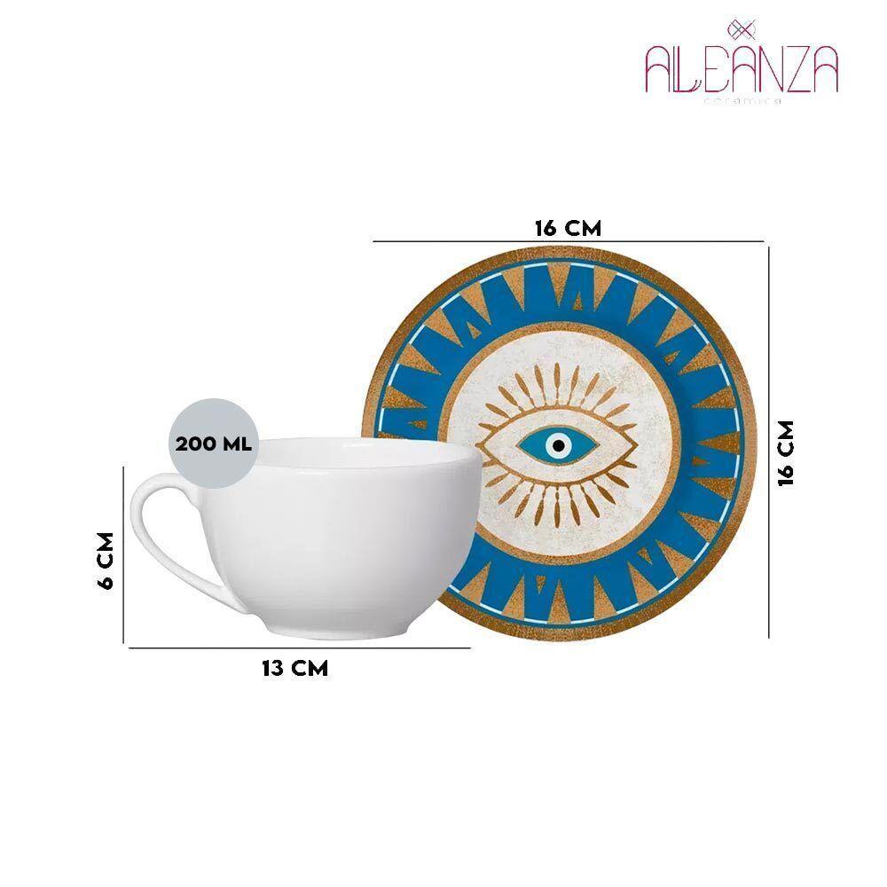 Xícara Chá Branca Cerâmica C- Pires Olho Grego Plus Alleanza - 3