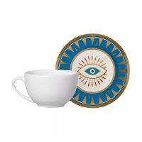 Xícara Chá Branca Cerâmica C- Pires Olho Grego Plus Alleanza - 1