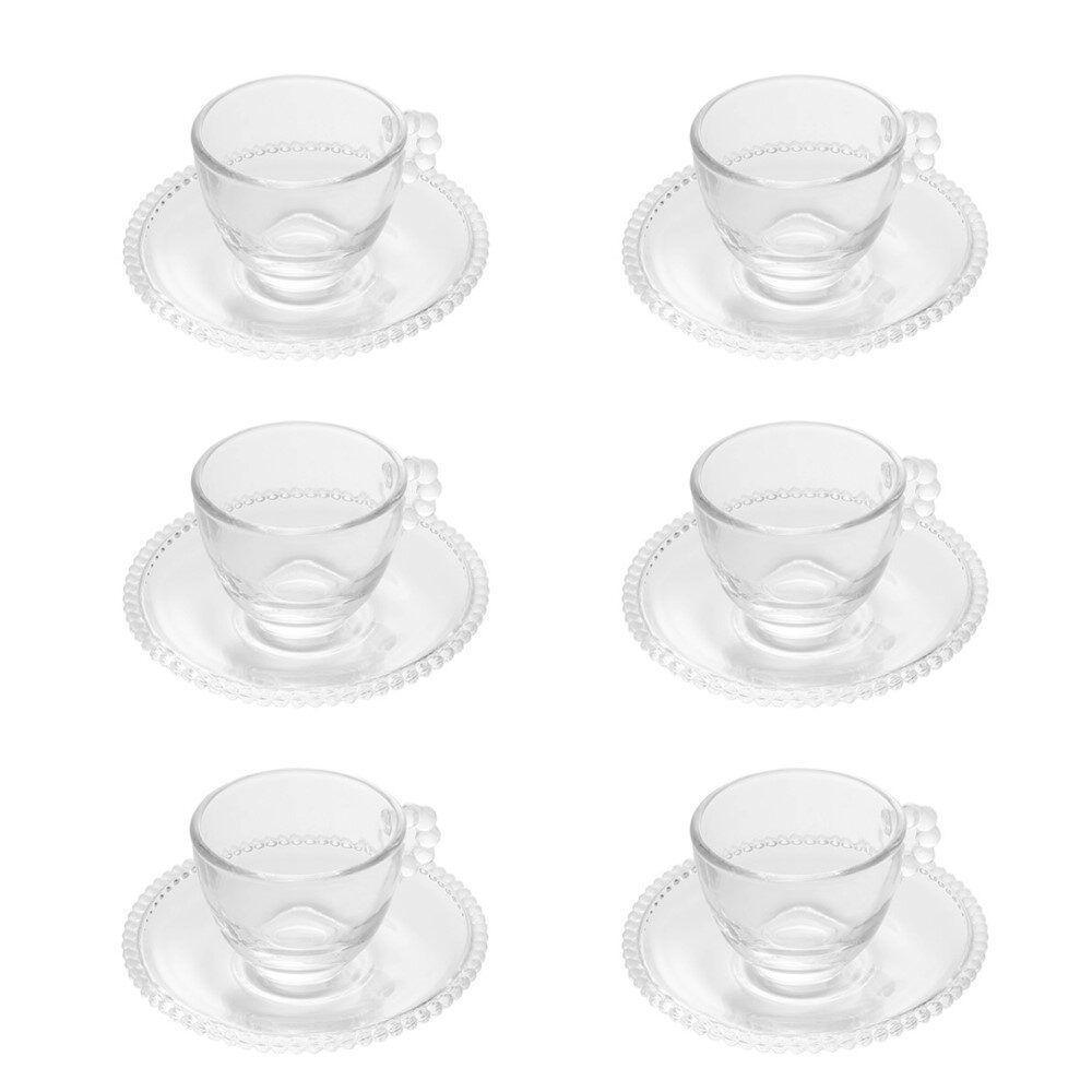 Jogo 6 Xícaras De Café De Com Pires Cristal Pearl Wolff Cor Transparente 90ml - 9
