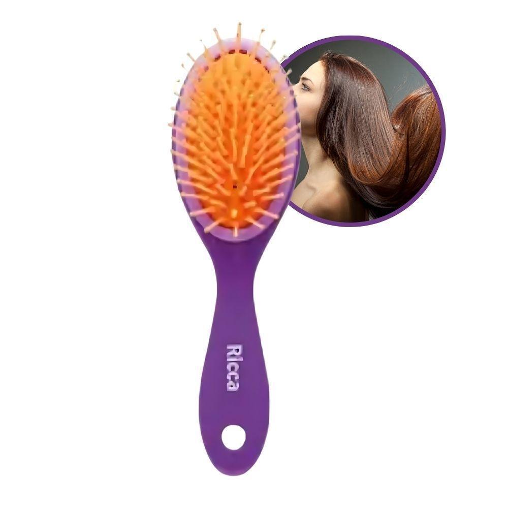 Escova De Cabelo Oval Midi Purple Pequena Roxa Base Almofadada Ricca - 2