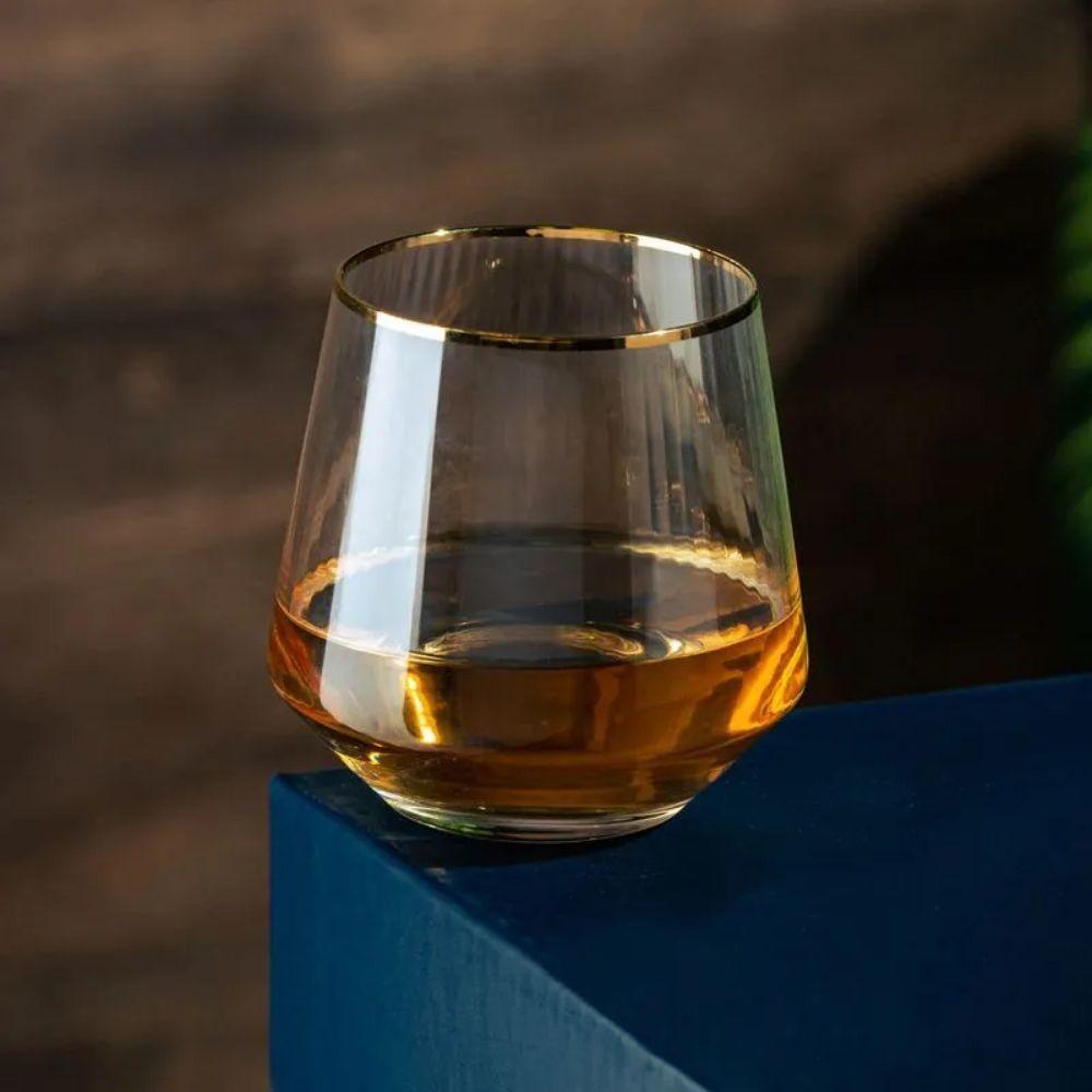 Copo Baixo De Vidro Com Fio De Ouro Lines 330ml Wolff - 4