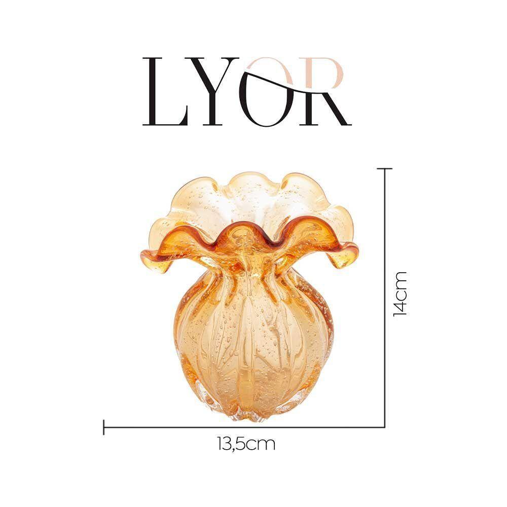 Vaso De Vidro Murano Italy Ambar Lyor 14x11x13,5cm - 7