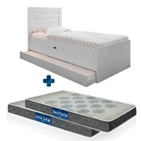 Cama Com Baú Solteiro Com Auxiliar Larissa Branco Framar Com 2 Colchões Probel D20 - 1