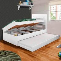 Cama Com Baú Solteiro Com Auxiliar Larissa Branco Framar Com 2 Colchões Probel D20 - 4