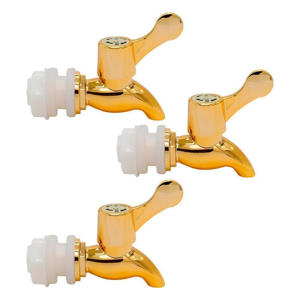 Kit 3 Torneiras Para Suqueira Dispenser Plástico Dourada Luxo Filtro Com Vedação - 1