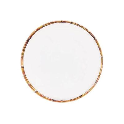 Prato Raso Borda De Bambu Melamina Branco Bon Gourmet 27cm