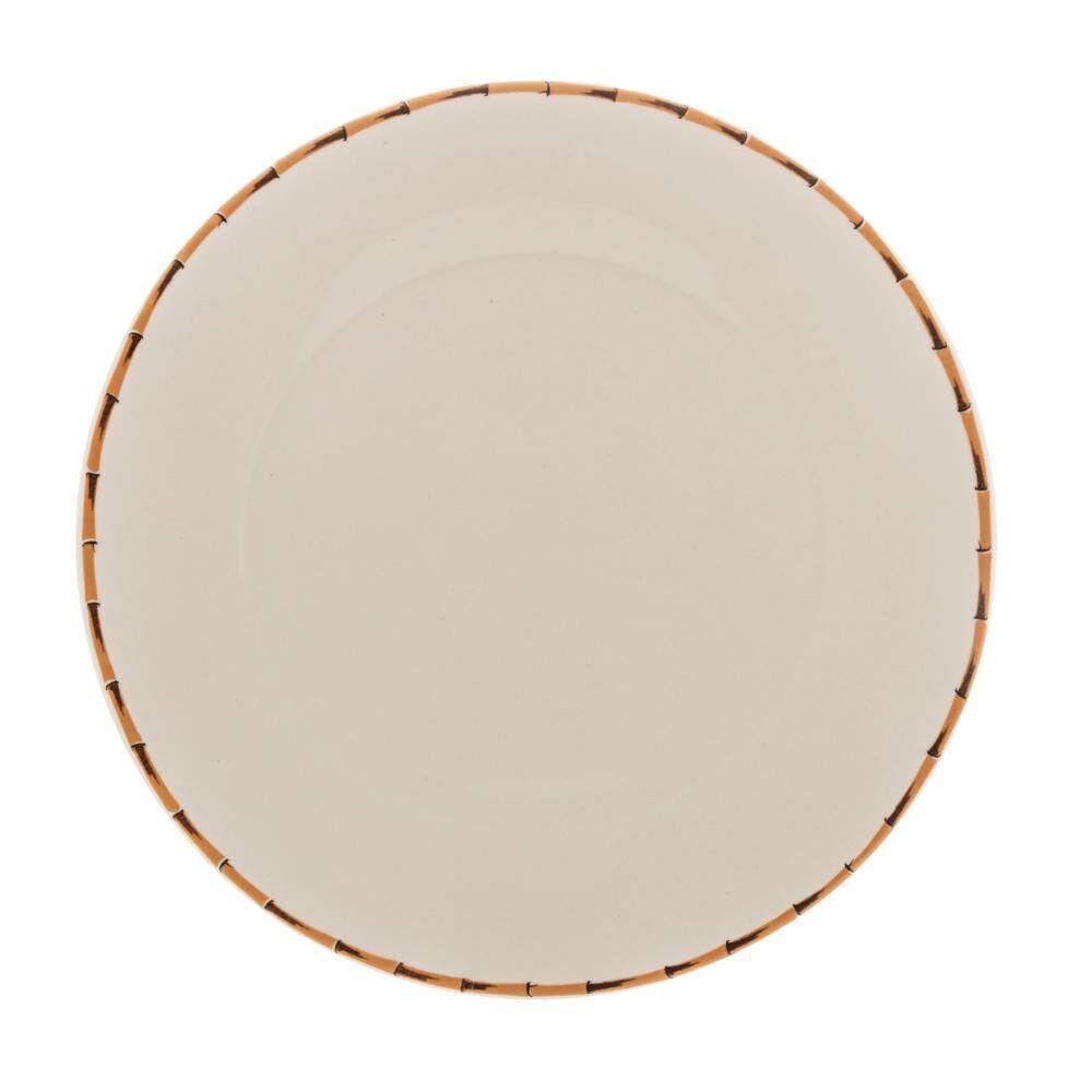 Prato Raso De Porcelana Branco Borda Bambu 27cm Lyor - 1