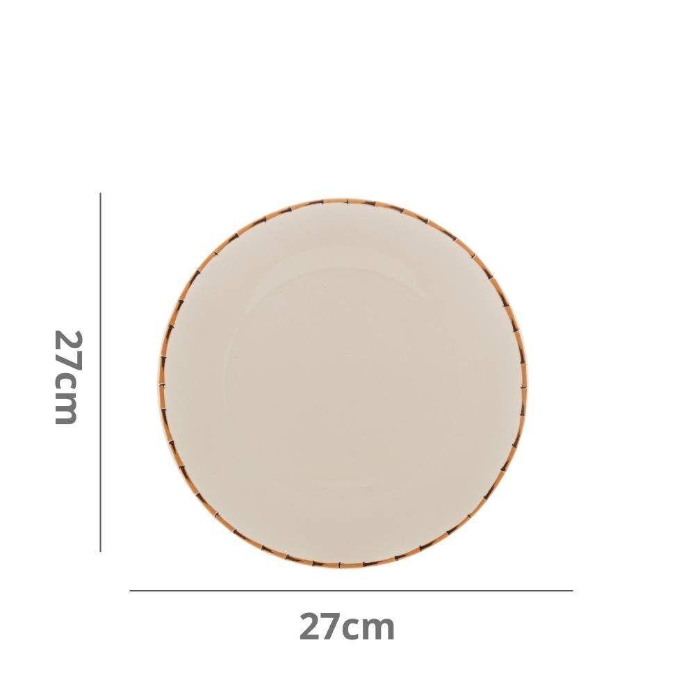 Prato Raso De Porcelana Branco Borda Bambu 27cm Lyor - 2