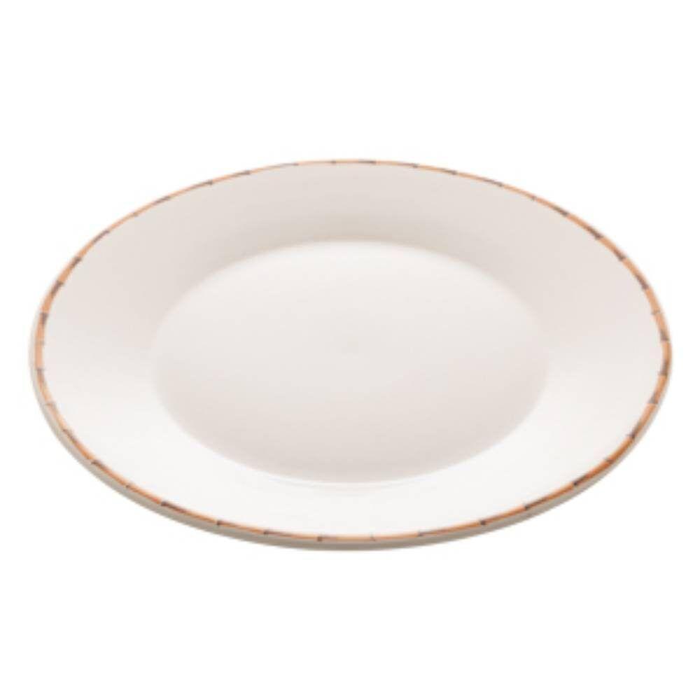 Prato Raso De Porcelana Branco Borda Bambu 27cm Lyor - 3