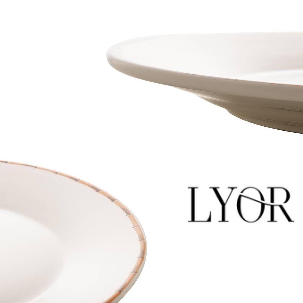 Prato Raso De Porcelana Branco Borda Bambu 27cm Lyor - 5