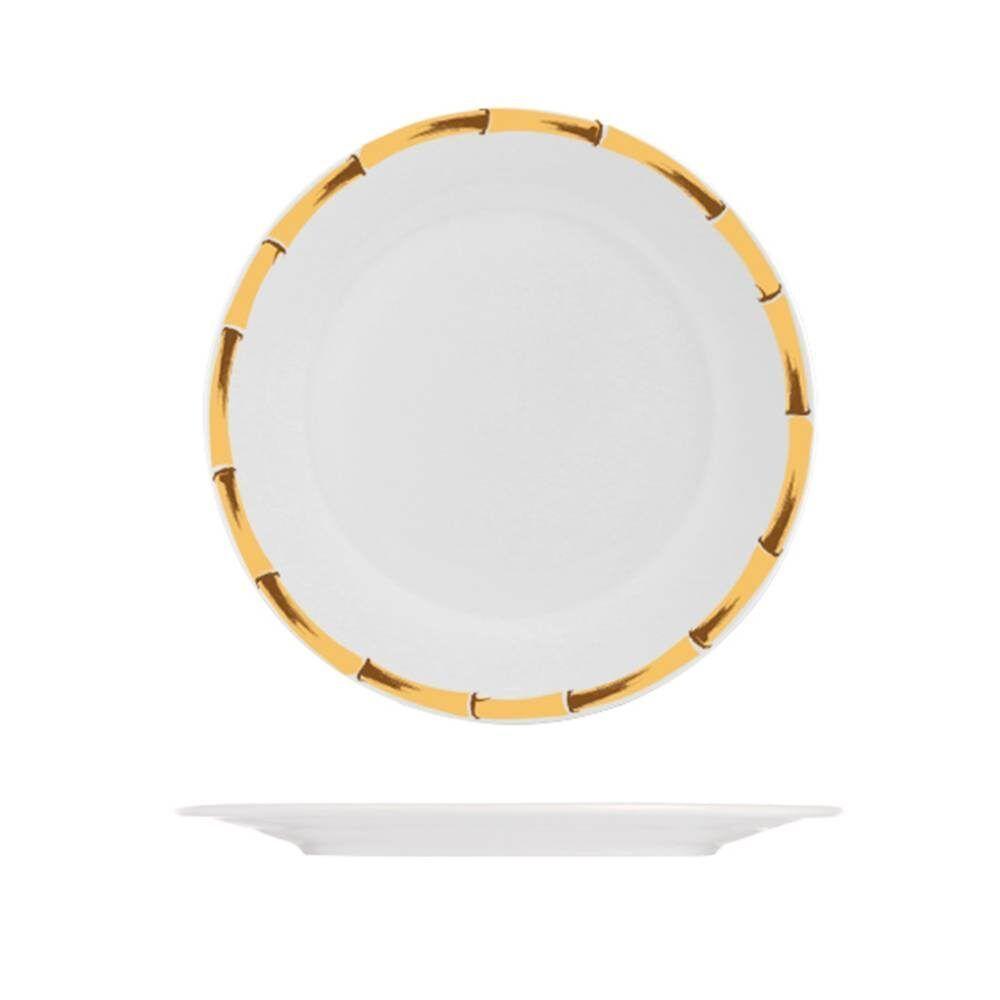 Prato Raso De Porcelana Branco Borda Bambu 27cm Lyor - 6