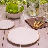 Prato Raso De Porcelana Branco Borda Bambu 27cm Lyor