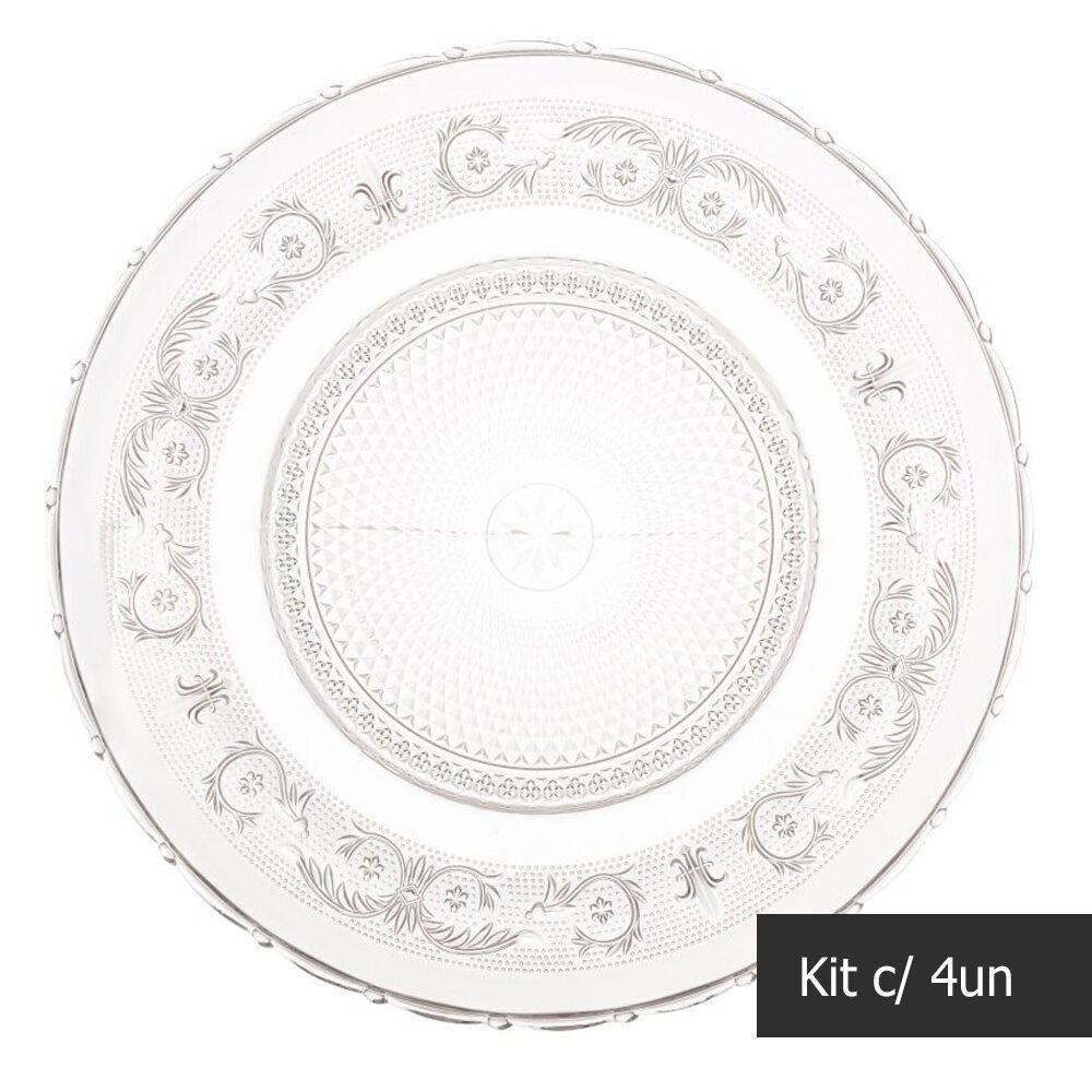 Jogo 4 Pratos Rasos De Jantar De Vidro Angel 25,5cm Lyor - 1