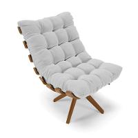 Poltrona Giratória Costela Linho Base Madeira A05 Cinza Claro - 1