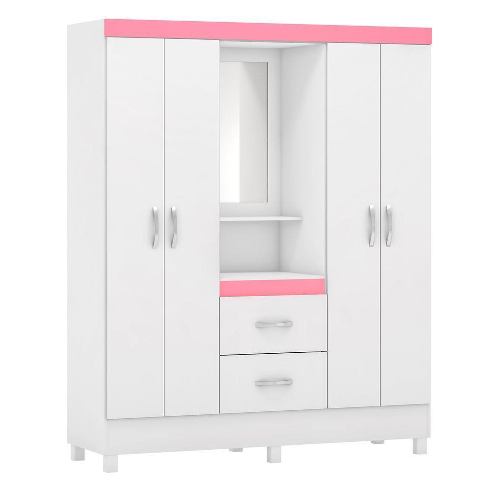 Guarda Roupa Capelinha 4 Portas Lord Branco/rosa/branco Flex - Demóbile - 1