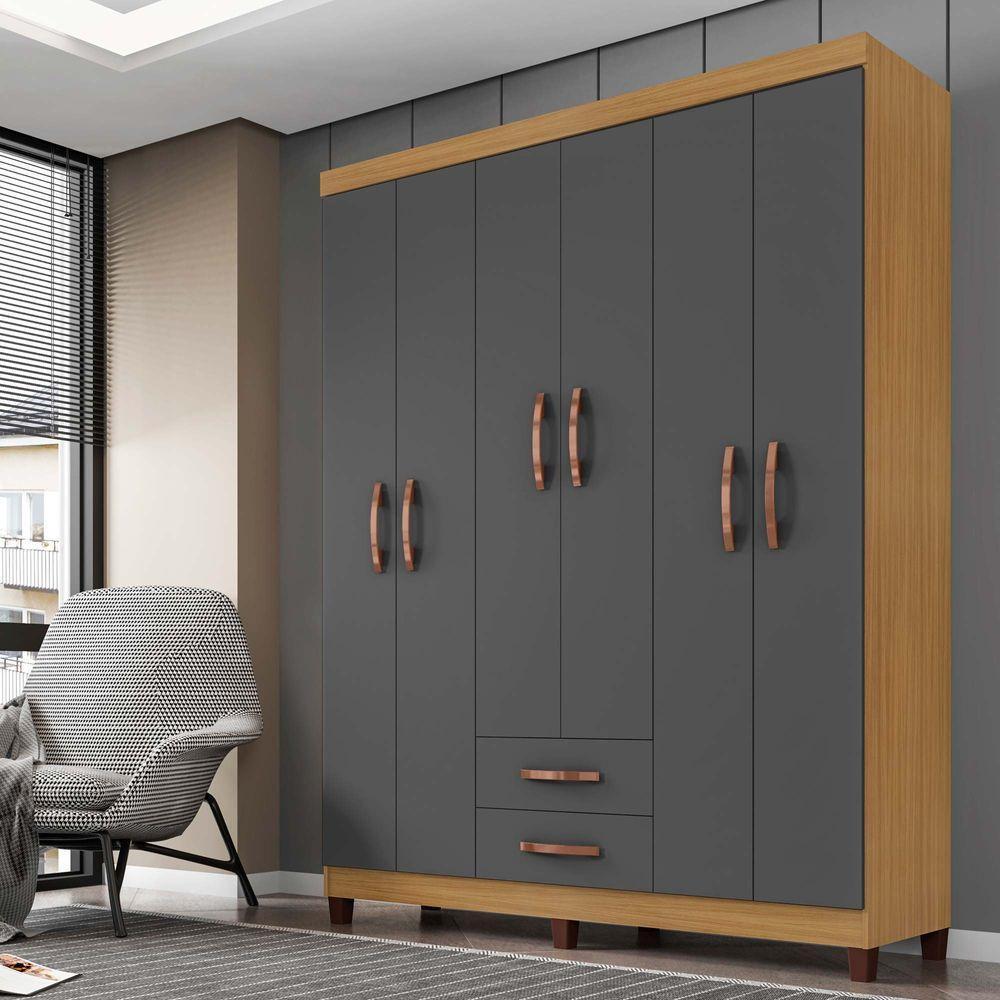 Guarda Roupa Casal 6 Portas E 2 Gavetas Modena Carvalho Americano/grafite - Incorplac - 3