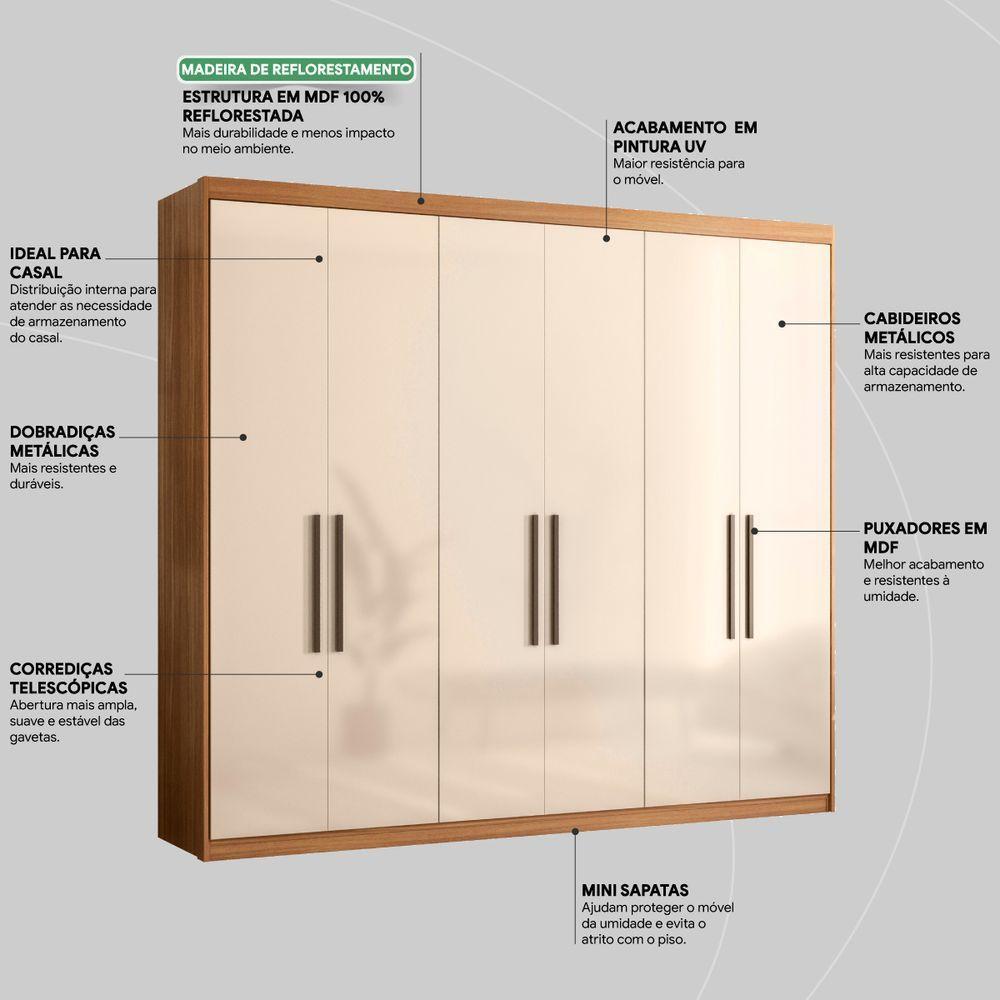 Guarda Roupa Casal 6 Portas 4 Gavetas 4 Prateleiras Venice Amendola Touch/off White - Demóbile - 5