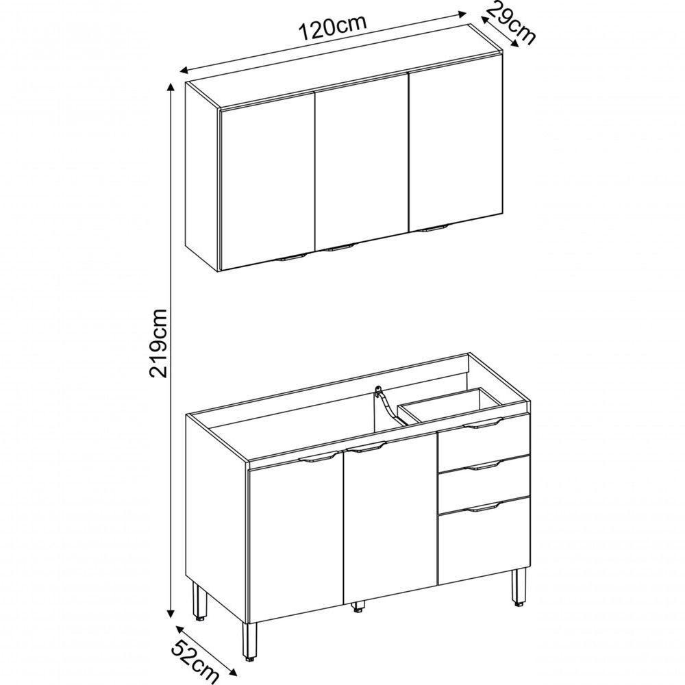 Cozinha Modular 2 Peças Firenze Composição Fi0009 Avena/grafito - Demóbile - 2