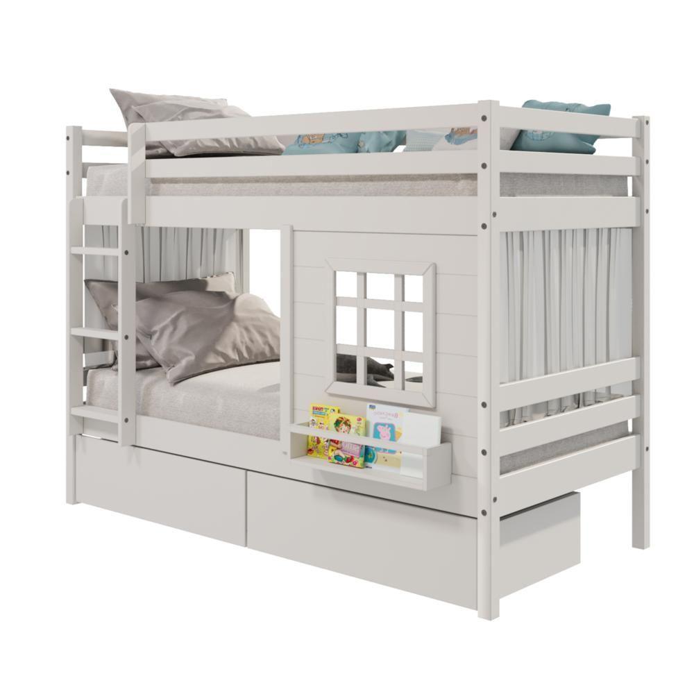 Beliche Infantil Com Janela Gavetas E Cortina Madeira Maciça Branco Housin - 6