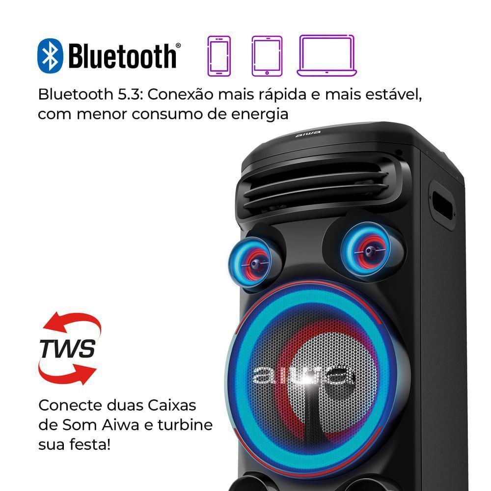 Torre de Som Aiwa T1W-01B 1500W 1woofer10" Bt RGB USB FM DJ Bluetooth Bivolt - 1