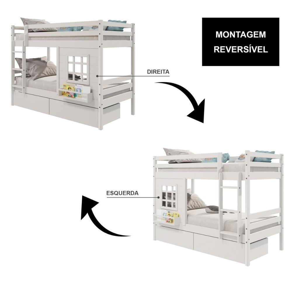 Beliche Infantil Com Janela E Gavetas Madeira Maciça Branco Housin - 2