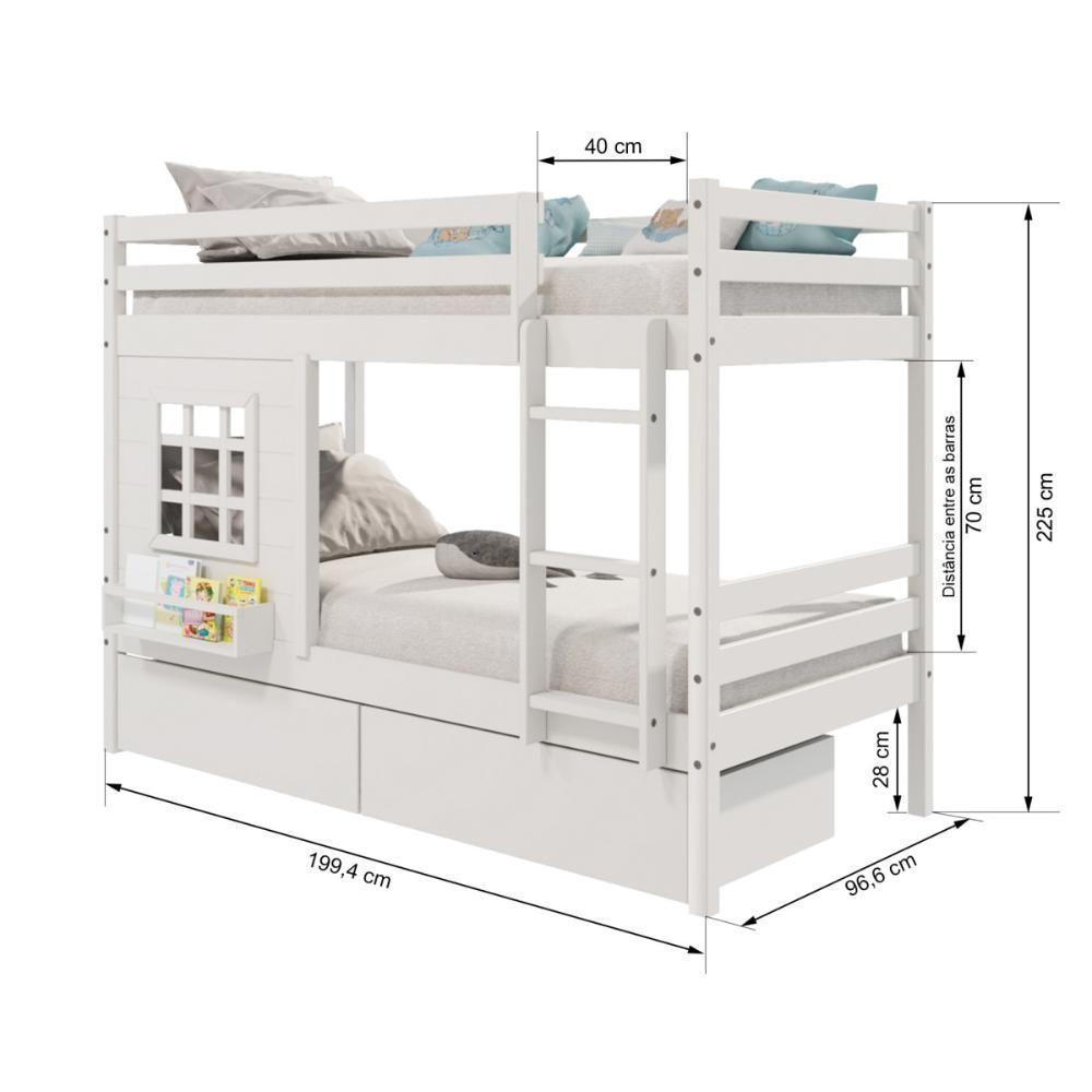 Beliche Infantil Com Janela E Gavetas Madeira Maciça Branco Housin - 3