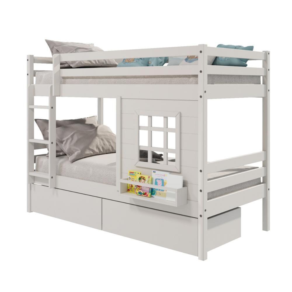 Beliche Infantil Com Janela E Gavetas Madeira Maciça Branco Housin - 5