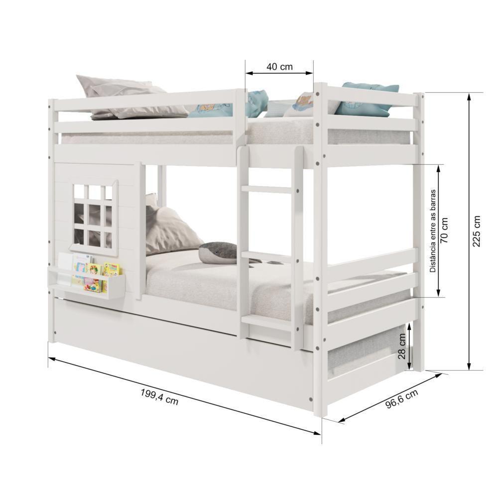 Treliche Infantil Com Janela Madeira Maciça Branco Housin - 3