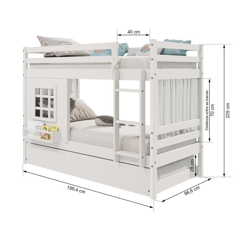 Treliche Infantil Com Janela E Cortina Madeira Maciça Branco Housin - 3